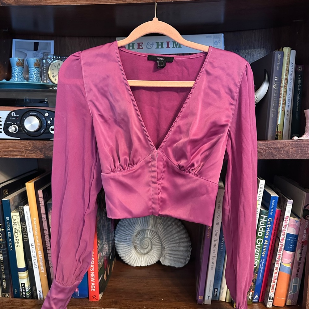 F21 Cropped Blouse with Puffed Sleeves & Corset Detail
